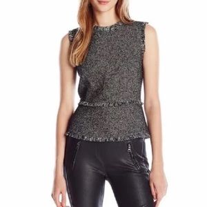 BCBGMAXAZRIA - Zhara - Boucle Tweed Fringed Peplum Top